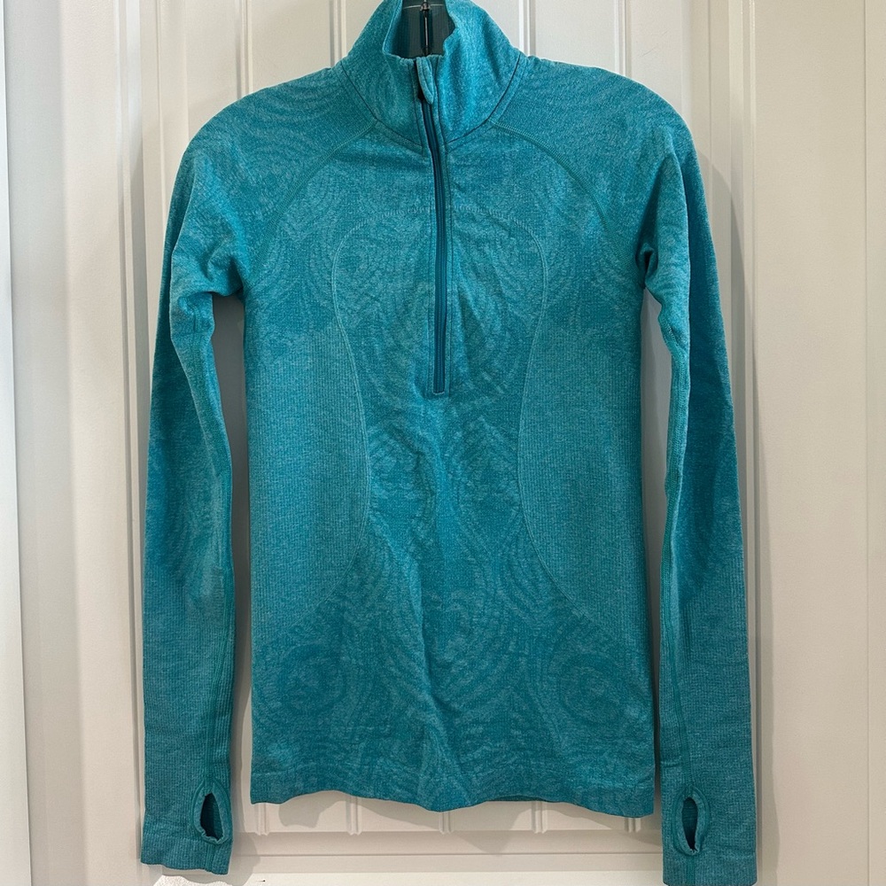 Lululemon Rest Less 1/2 Zip Running Pullover Top Size 4 Teal Blue
